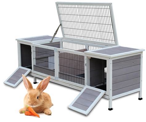 Rabbit Hutch, Rabbit Cage with Run Indoor Bunny Hutch Outdoor Rabbit House with Deeper No Leak ...