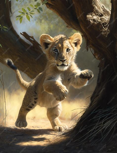 Premium AI Image | A painting of a lion cub in the wild