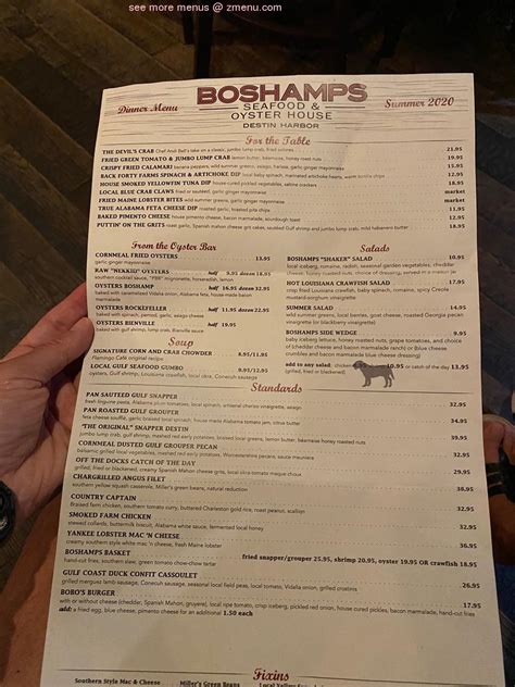 Menu at Boshamps Seafood and Oyster House restaurant, Destin