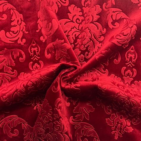 Red Damask Embossed Velvet Upholstery Drapery Fabric– Fashion Fabrics LLC