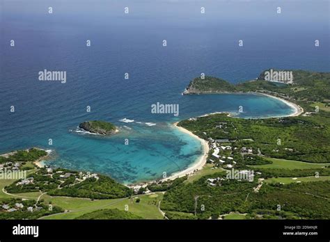 West Indies, Antigua and Barbuda: aerial view of Half Moon Bay on ...