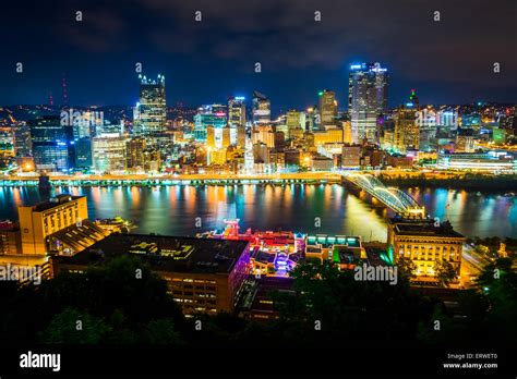 View of Pittsburgh at night from Grandview Avenue in Mount Stock Photo ...