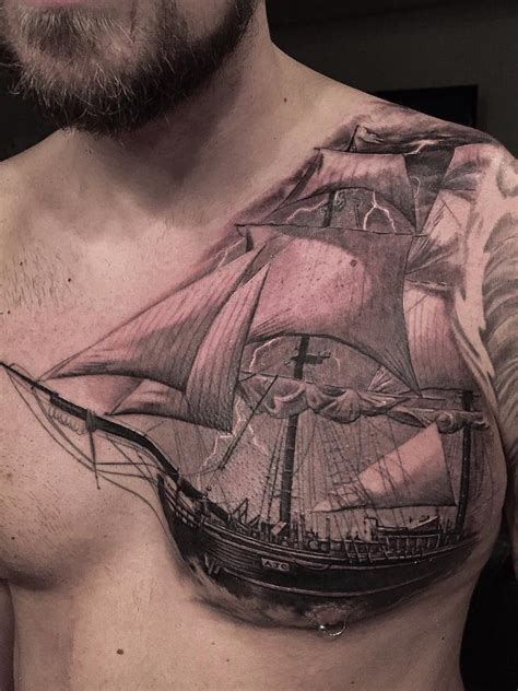 Sailing Ship Chest Tattoo | Best Tattoo Ideas For Men & Women