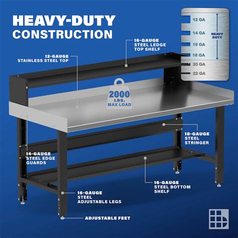 72" Wide Adjustable Height Workbenches with Stainless Steel Top with ...