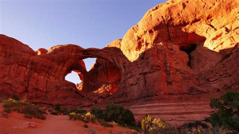 Arches 16 Windows Section Sunset Double Arch Utah USA Stock Footage ...