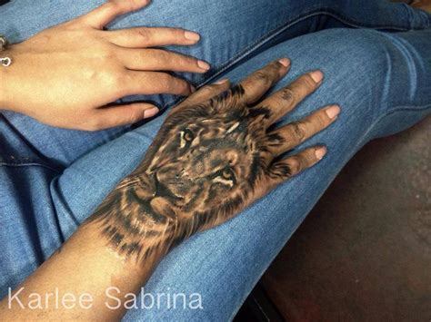 Lion hand tattoo done by Karlee Sabrina, a tattoo artist located in Queensland, Australia ...