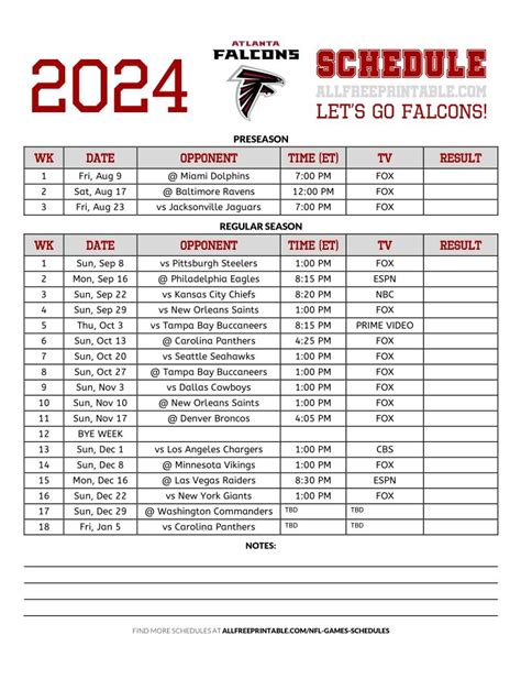 2024 Atlanta Falcons Schedule – Free Printable