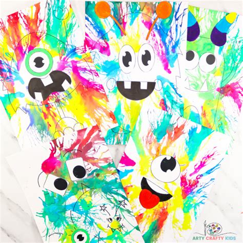 Blow Painting with Straws Monster Art - Arty Crafty Kids