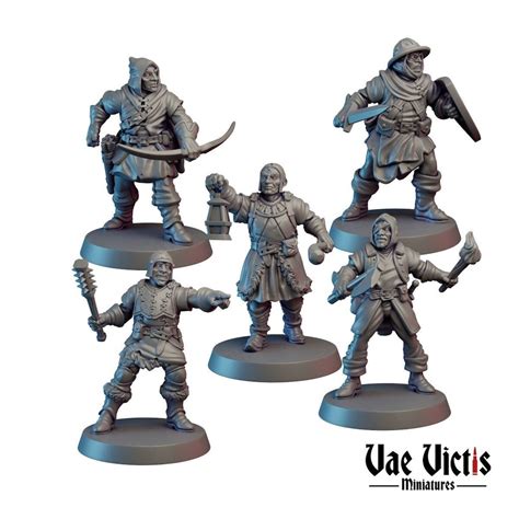 5pc Mercenary Set 28mm or 32mm Scale Dnd Miniature Dungeons and Dragons Mini 5E Fantasy Vae ...