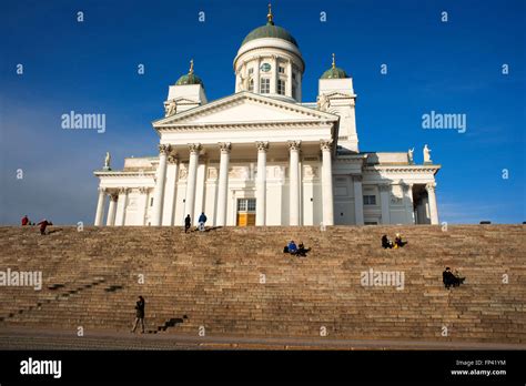 The landmark Helsinki Cathedral Senate Square Helsinki Finland. A view of the towering Helsinki ...