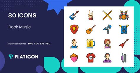 Rock Music Icon Pack | Color hand-drawn | 80 .SVG Icons