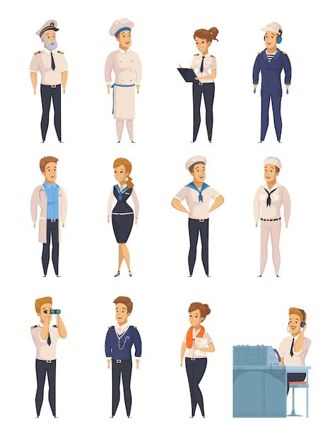 Free Vector | Yacht Ship Cartoon Characters Set