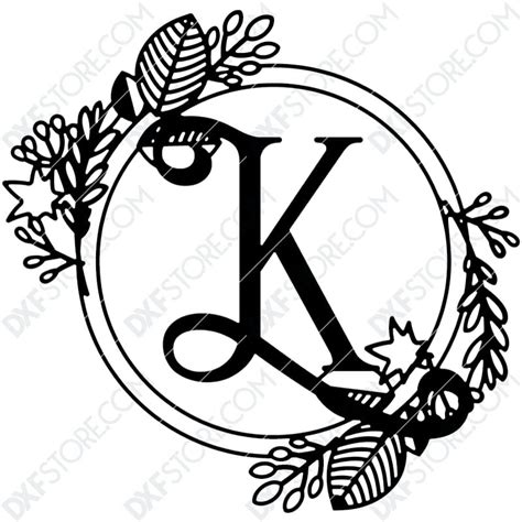 Monogram Plaque Letter K Decorative Floral Frame - DXF File Cut-Ready ...