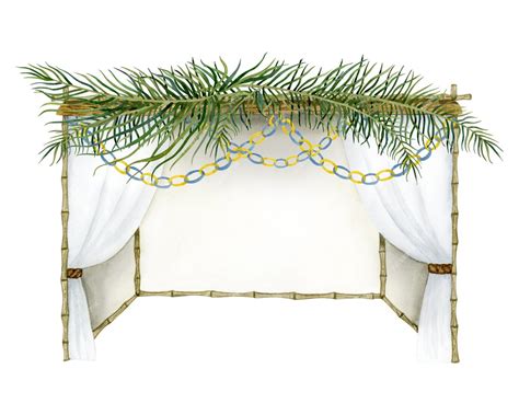 Premium Photo | Jewish sukkah with palm leaves and paper decorations watercolor illustration for ...