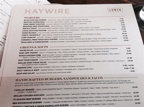 Menu at Haywire restaurant, Plano