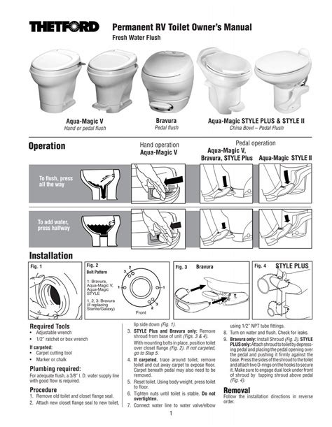 Permanent RV Toilet Owner's Manual Operation Installation