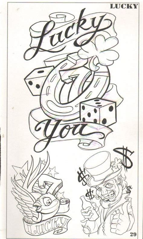 an old school tattoo design with the words lucky and dice