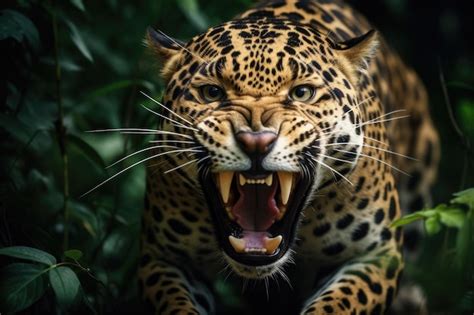 Premium AI Image | Angry jaguar in the rainforest