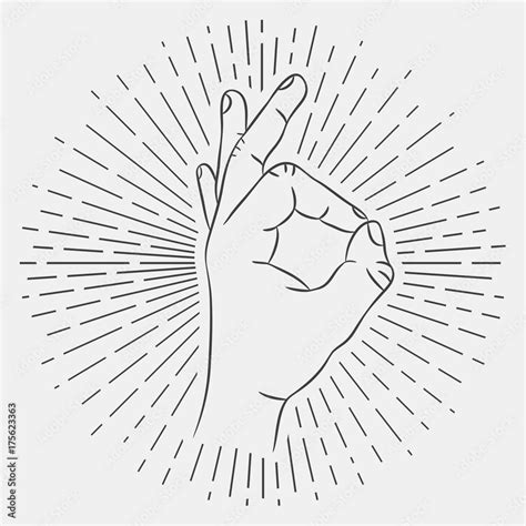 OK hand sign. Okay gesture. Hand-drawing illustration with hipster ...