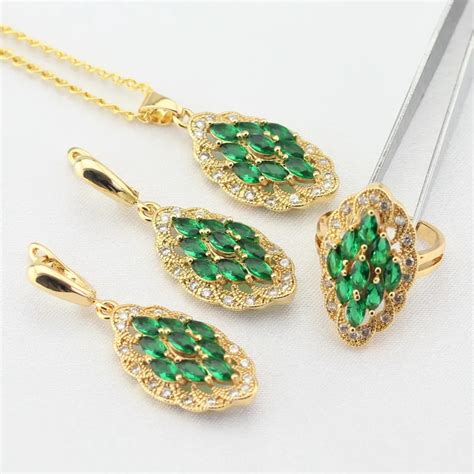 WPAITKYS Trendy Green Created Emerald CZ Gold Color Jewelry Sets For ...