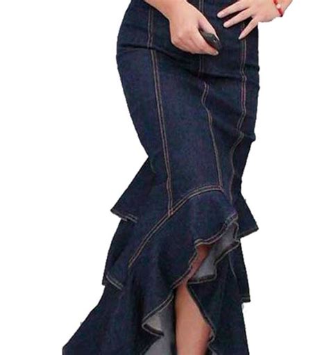 Luxury Denim Skirt Long Dove Tail Ruffled Mermaid Slim Skirt Long Skirts on Luulla