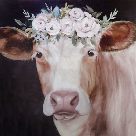 Cow with Flower Crown Canvas Wall Art | At Home