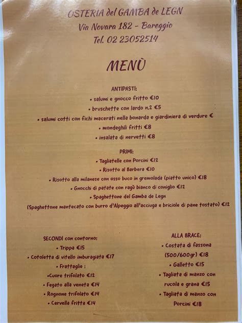 Menu da Osteria del Gamba De Legn ristorante, Bareggio