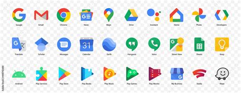 Vektorová grafika „Google app icons set. Isolated Google Logos vector. Products logo collection ...