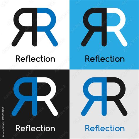 Logo design template with two united letters R, representing reflection in four variations of ...