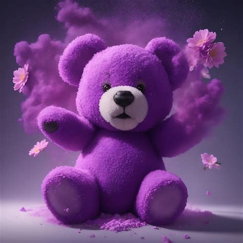 Premium AI Image | purple teddy bear with purple fur and purple flowers on it.