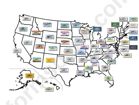 Usa States License Plates Map printable pdf download