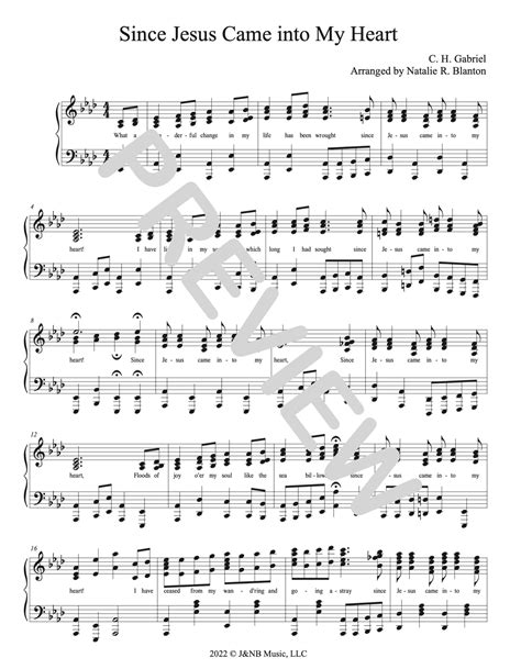 Since Jesus Came into My Heart - Sheet Music - Natalie Raynes Music