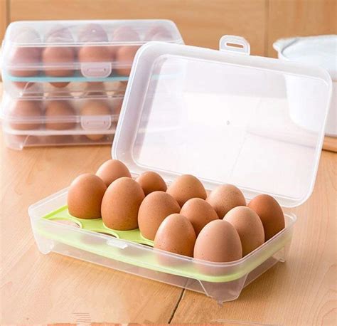 NILKANTH SHOPPERS Eggs Storage Container Plastic Eggs Storage Box Single Layer 15 Grids Non Slip ...