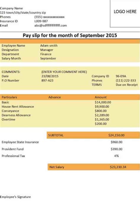 Printable Payslip Template