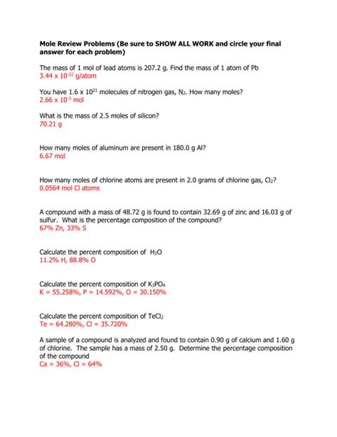 Worksheet Mole Problems Answers – E Street Light