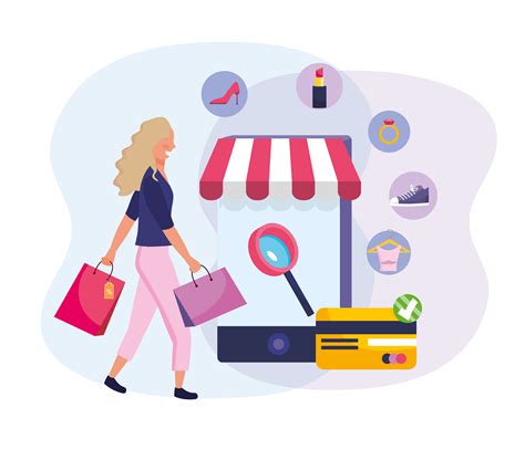 Femme, shopping en ligne avec des icônes de smartphone et de vente au ...