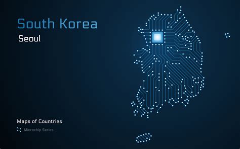 South Korea Map with a capital of Seoul Shown in a Microchip Pattern. E ...