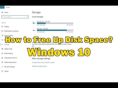 Windows 10 Disk Space Free Up (low disk space windows 10 warning) - YouTube