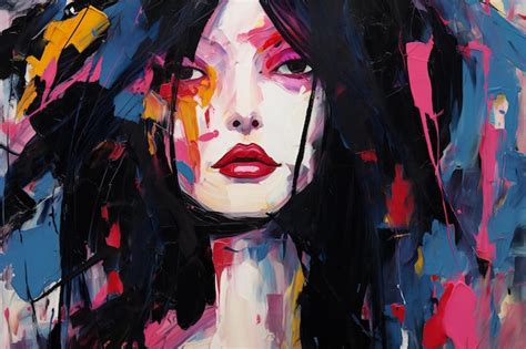 Premium Photo | Abstract oil painting portrait of a woman with red lips ...
