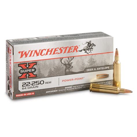 Winchester Super-X Rifle, .22-250 Rem., PP, 64 Grain, 20 Rounds - 95016 ...