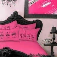 Love the hot pink and black combo...it would be cool for a tween or teen girls room. Paris Rooms ...