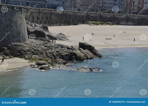 Beach in La Coruna Spain editorial image. Image of promenade - 105845270