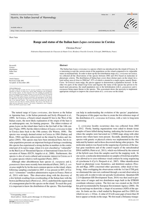 (PDF) Range and status of the Italian hare Lepus corsicanus in Corsica