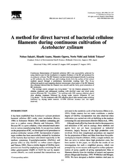 A Method For Direct Harvest of Bacterial Cellulose Filaments During ...