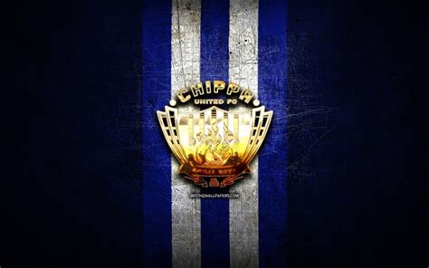 Download wallpapers Chippa United FC, golden logo, Premier Soccer League, blue metal background ...