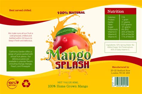 Yellow mango juice bottle label Template | PosterMyWall