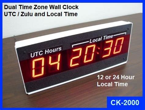 Dual Time Zone Wall Clock - LED UTC Zulu Time Clock