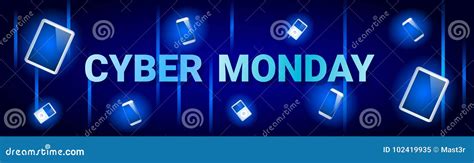 Cyber Monday Sale Horizontal Banner with Digital Tablets on Background ...