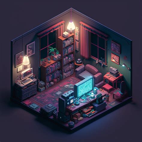 Isometric Art Room Gaming Room Apple Watch iPhone Wallpaper - Etsy