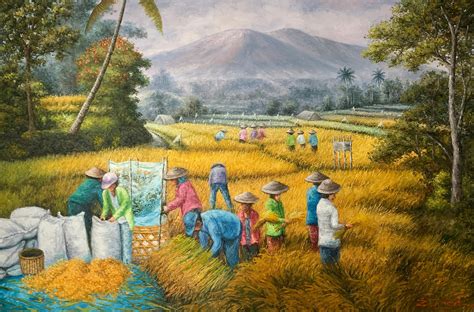 Huge Rice Field Painting, Fengshui Art, Rice Harvest Painting, Original Art Painting, Beautiful ...